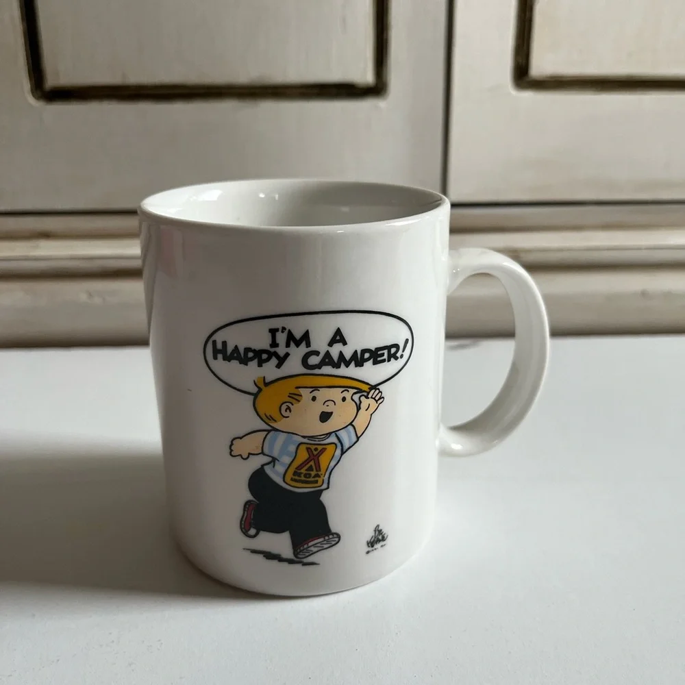 Vintage ‘91 Keane Family Circus “I’m a happy camper” KOA cup mug drink ware